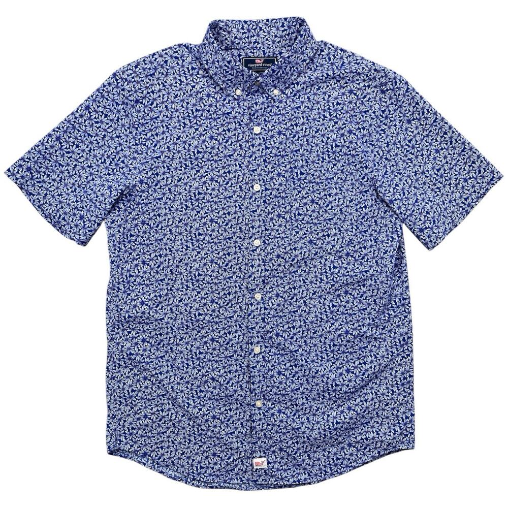 Vineyard Vines Short Sleeve Murray Shirt Men’s M Blue Floral Stretch Slim Fit